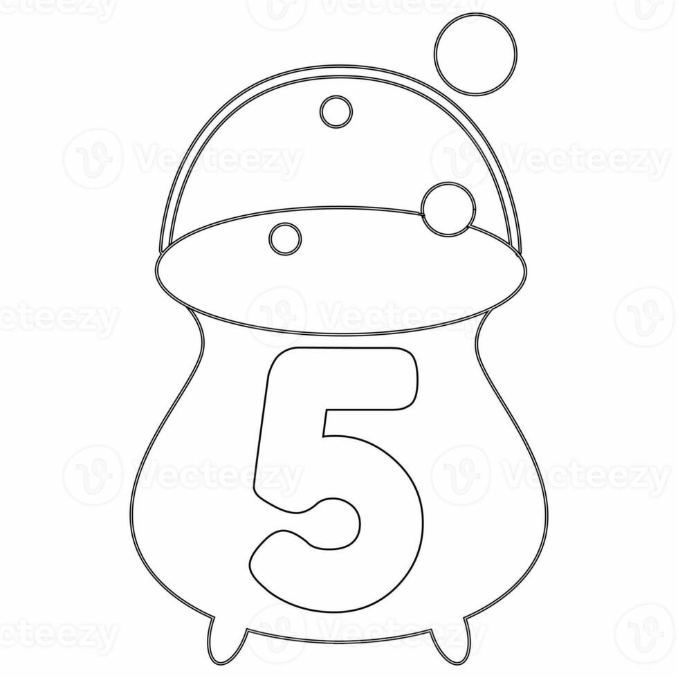 Halloween cauldron with a number  5  for decoration. photo