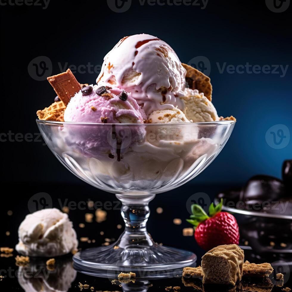 Realistic photo of Ice Cream. Close-Up Food Photography.