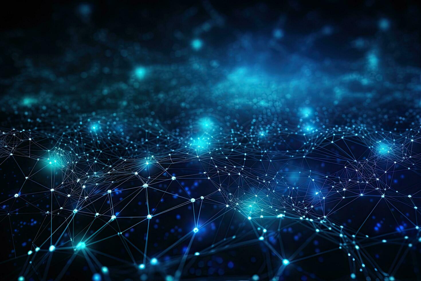Abstract technology background with connecting dots and lines. Network concept.  Abstract digital background with binary code flowing through a network of interconnected nodes, AI Generated photo