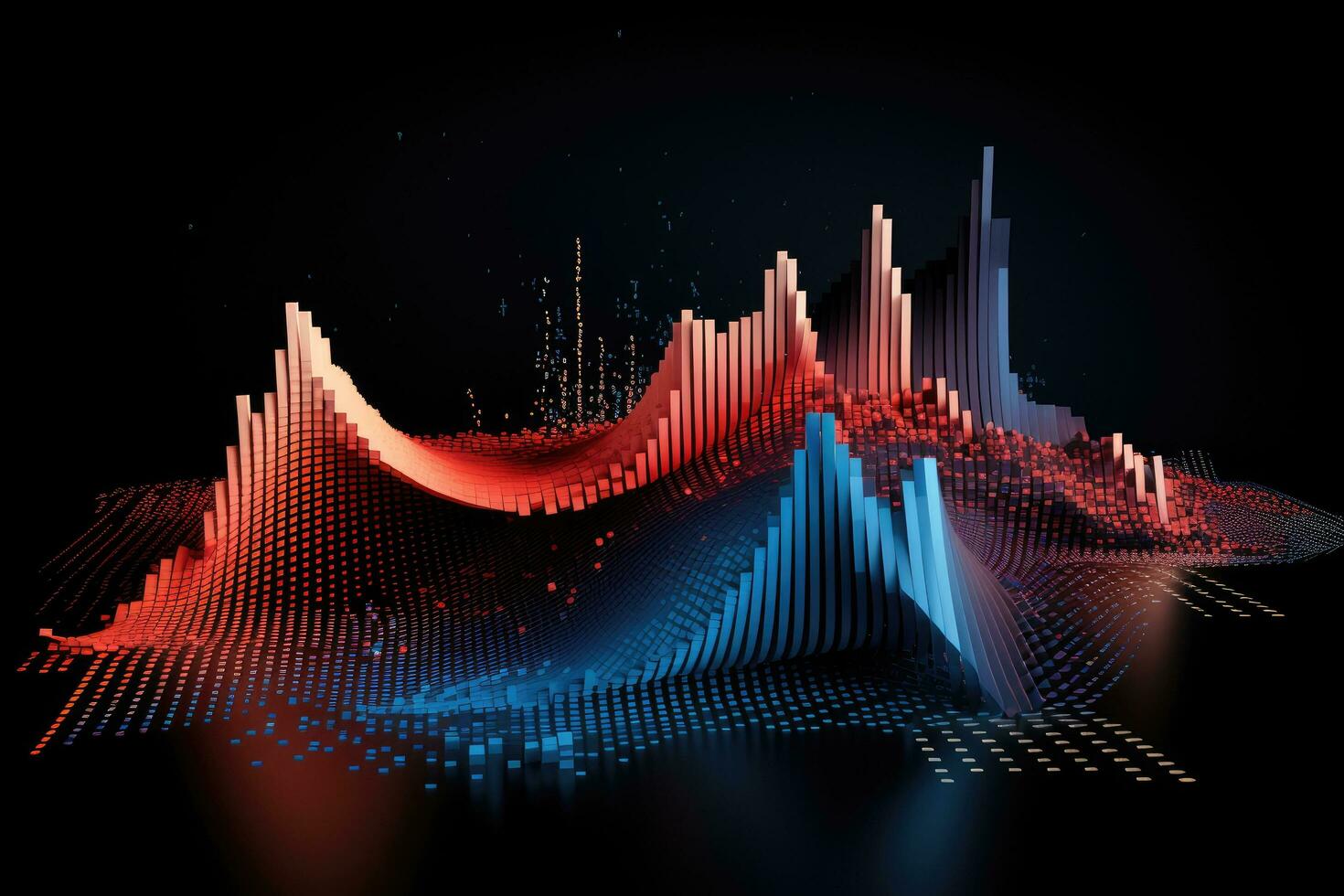 abstract background with sound wave in blue and red illustration, Abstract data wave points 3D graph combination, AI Generated photo