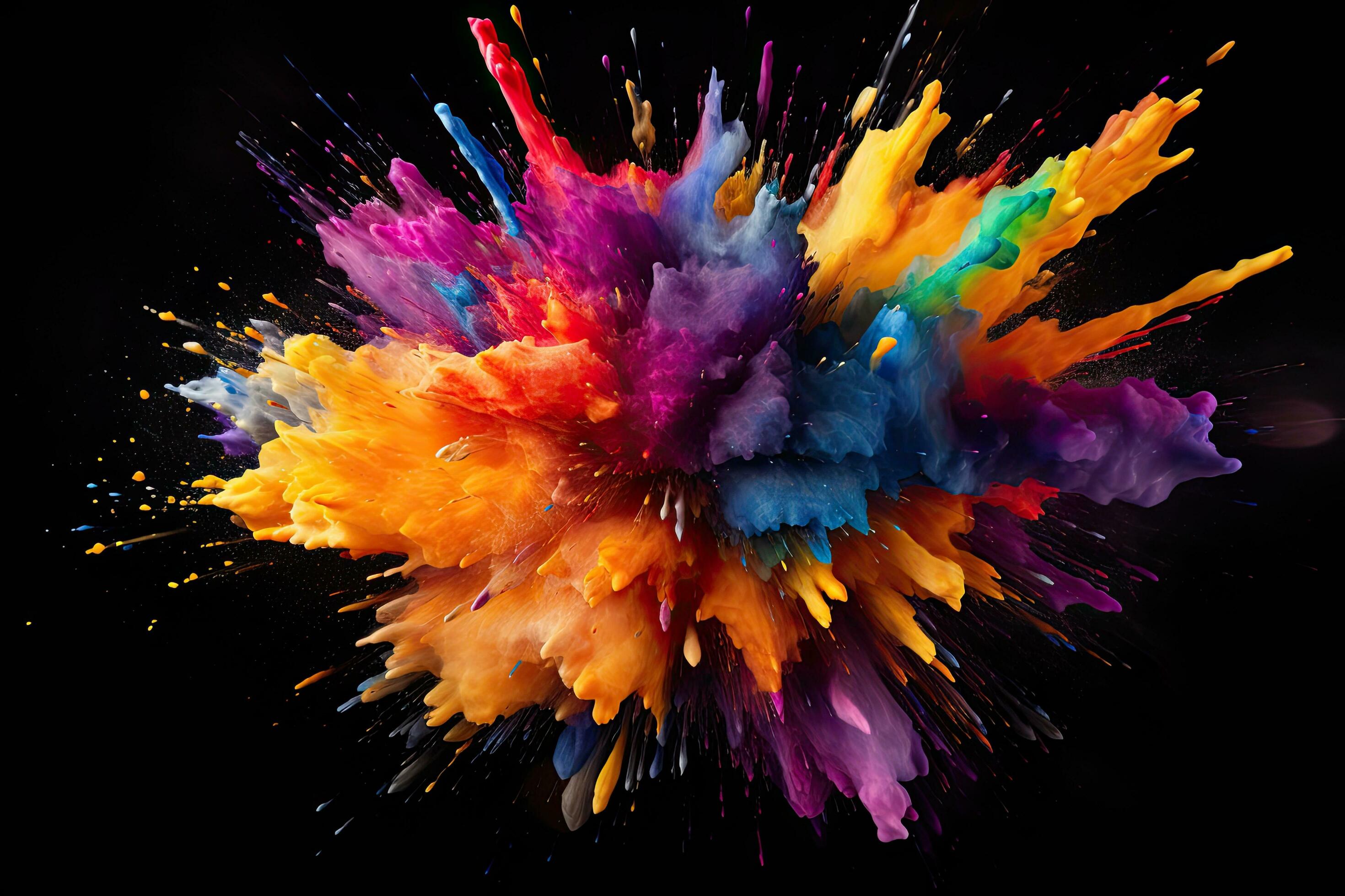 Colorful paint explosion isolated on black background. Colorful