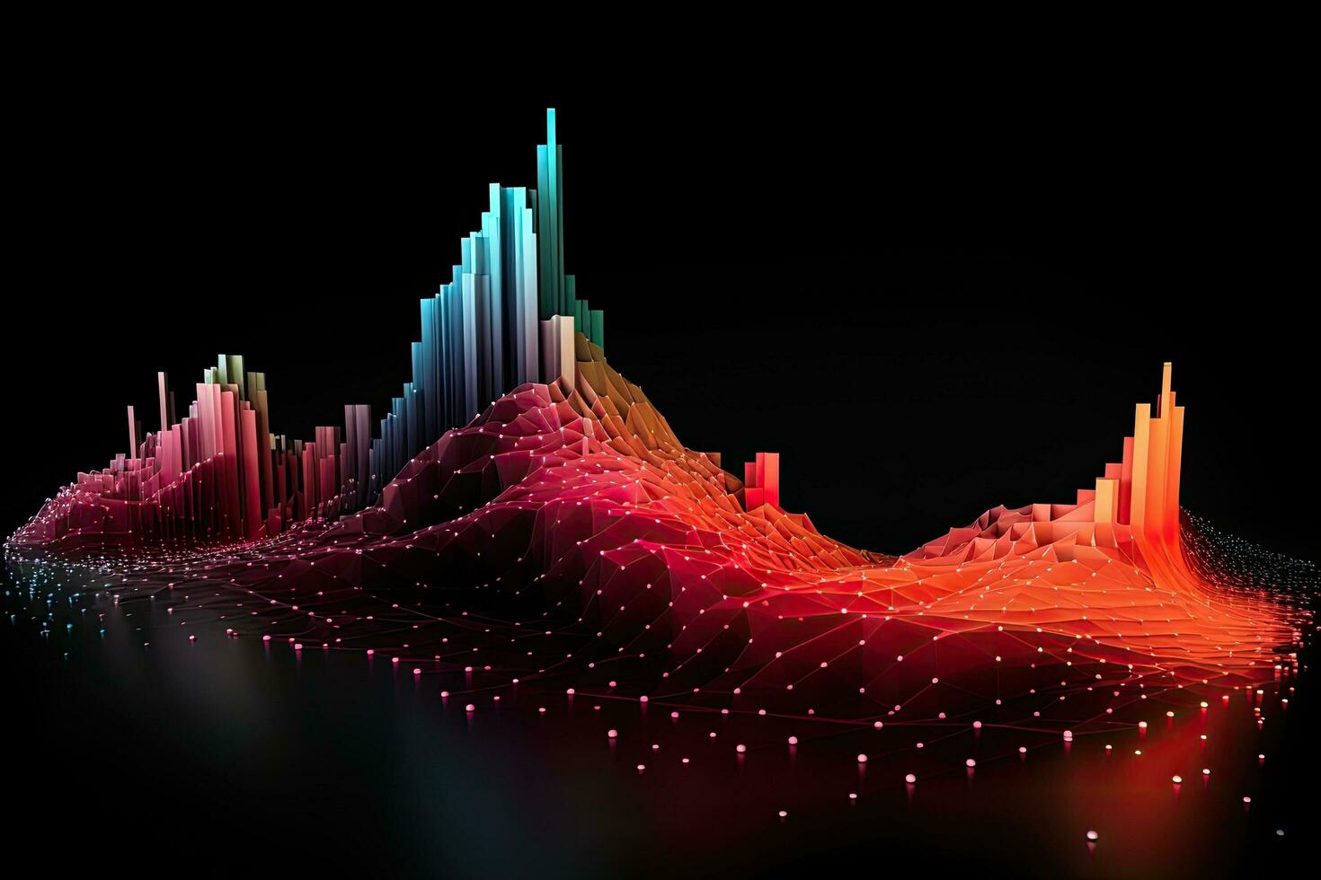 abstract 3d illustration of equalizer over black background with particles, Abstract data wave points 3D graph combination, AI Generated photo