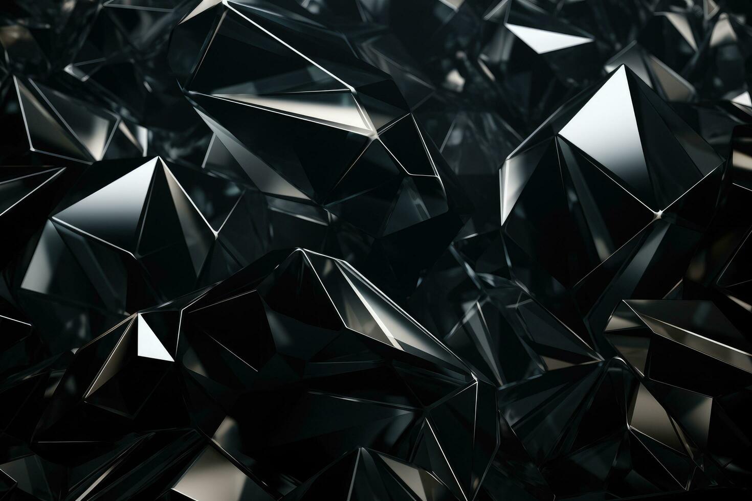 Abstract 3d rendering of chaotic low poly shape. Futuristic background design. abstract black crystal background, AI Generated photo