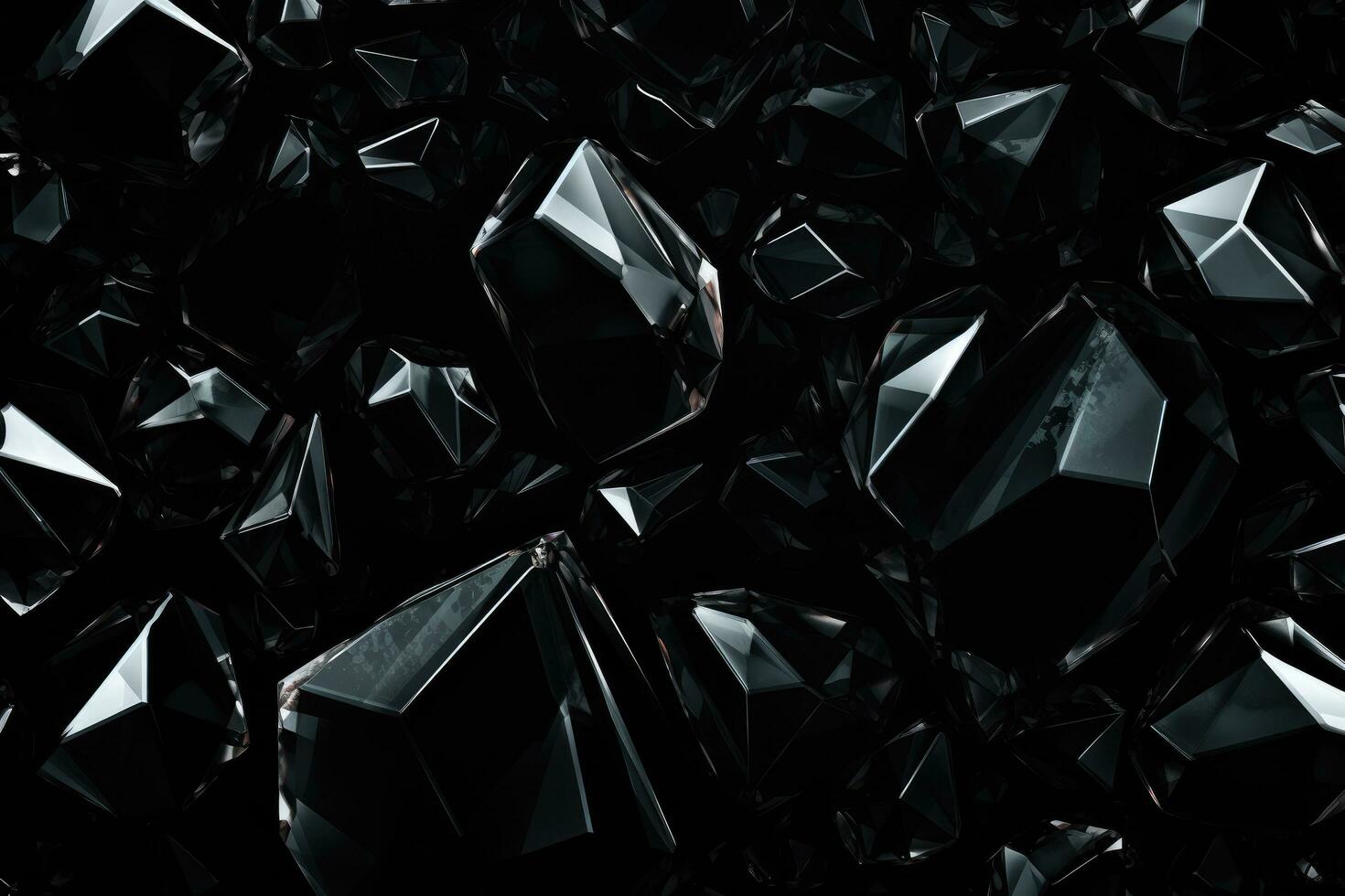 3d rendering of a pile of black diamond shapes on a black background, abstract black crystal background, AI Generated photo