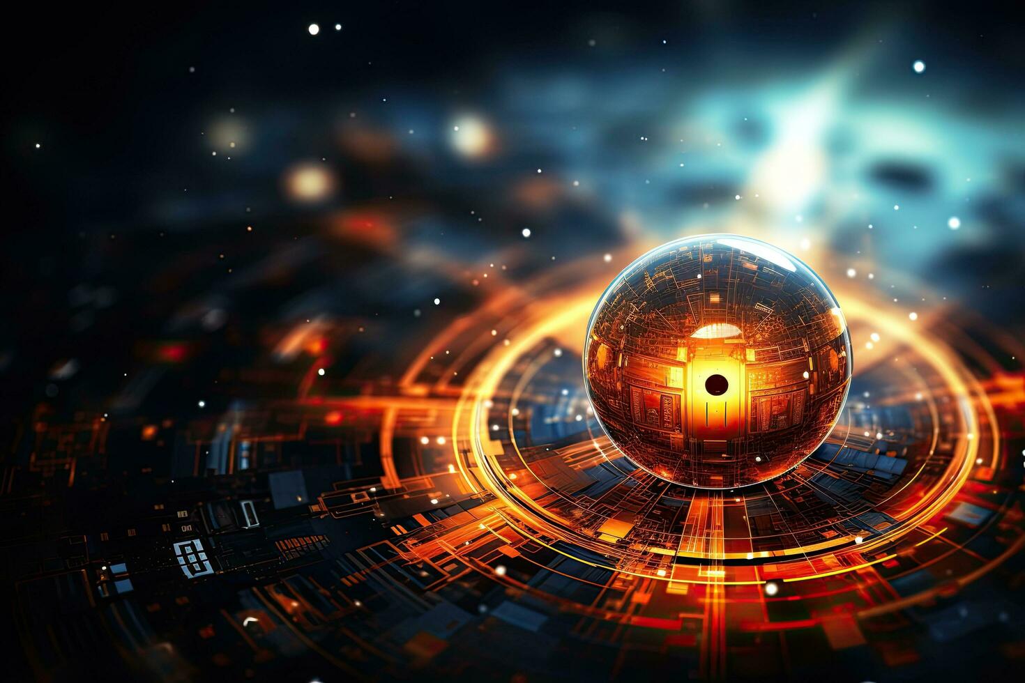 abstract technology background  with a glowing sphere and a padlock, Abstract Background Science Technology, AI Generated photo