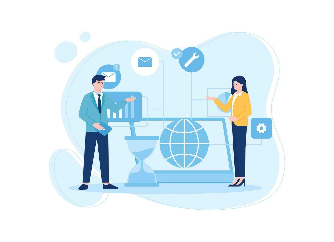 An employee is presenting in front of the manager concept flat illustration vector