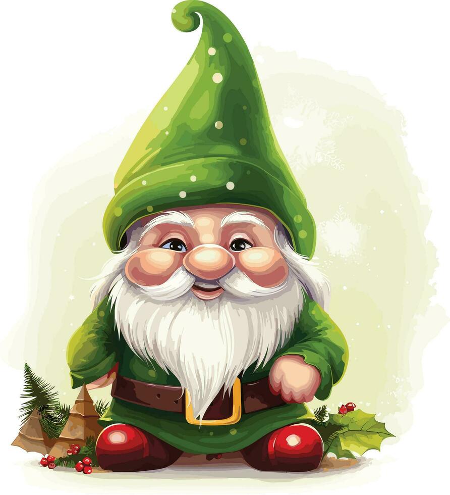 Green Christmas Gnome Steal Christmas Clipart vector