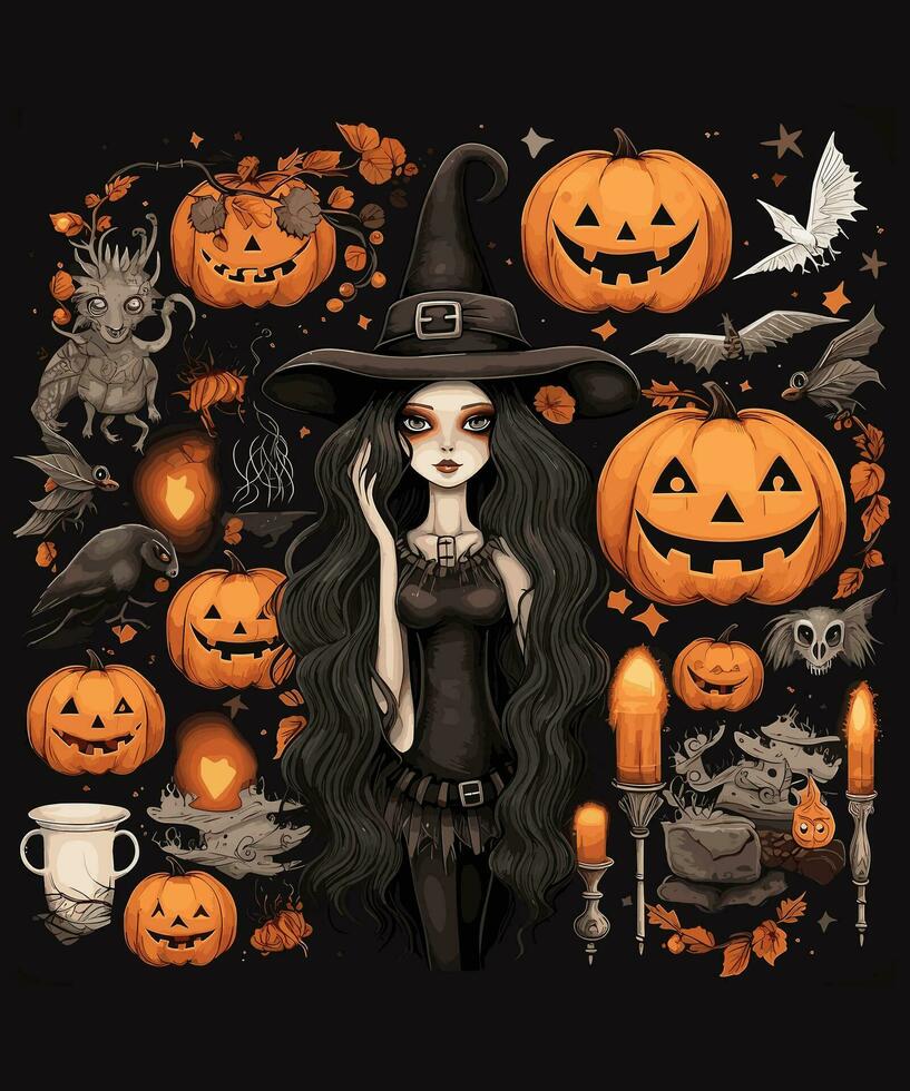 Halloween holiday, spoky pumpkins seamless pattern background, vector illustration