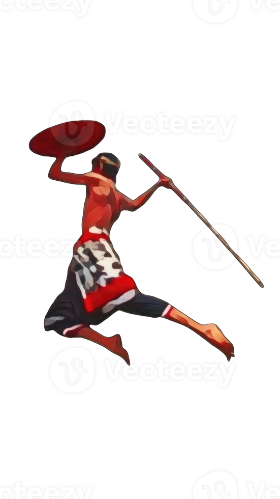 Man with a spear in the form of a traditional Balinese dance, generative ai png