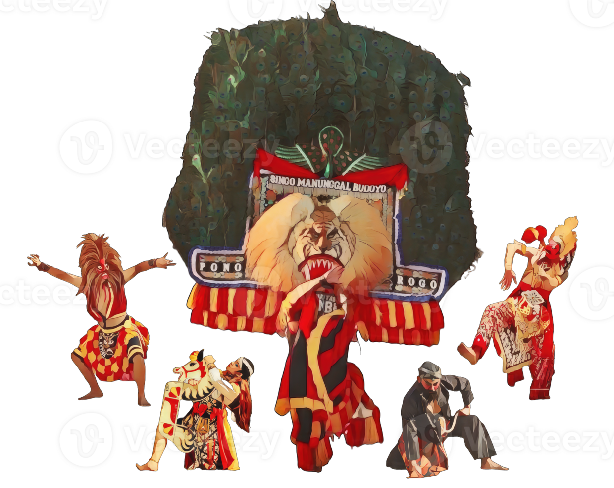 Reog ponorogo in traditional costumes. Isolated on a transparent background, generative ai png