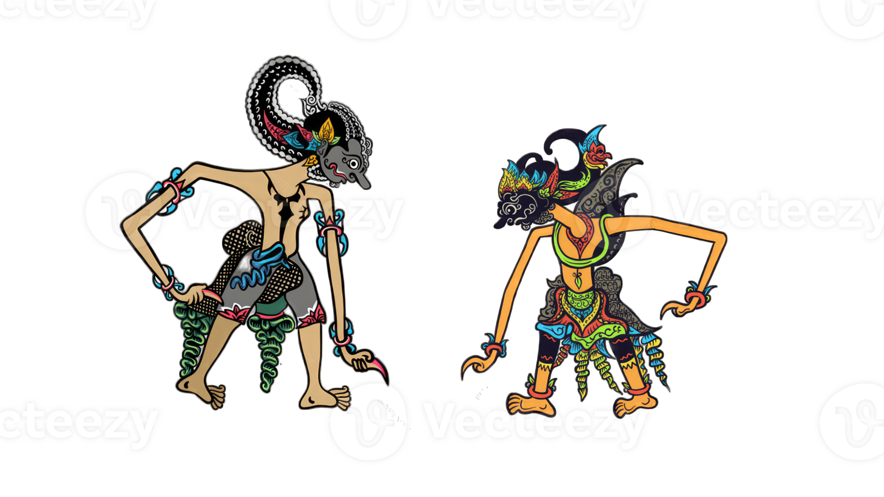 Wayang, Bima and Gatotkaca Vector illustration on transparent background. Isolated, generative ai png