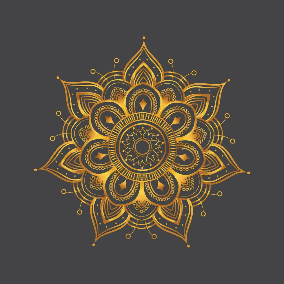 Luxury ornamental mandala design background in gold, Luxury wedding invitation, Ornamental floral corner frame, black background with gold mandala decoration vector