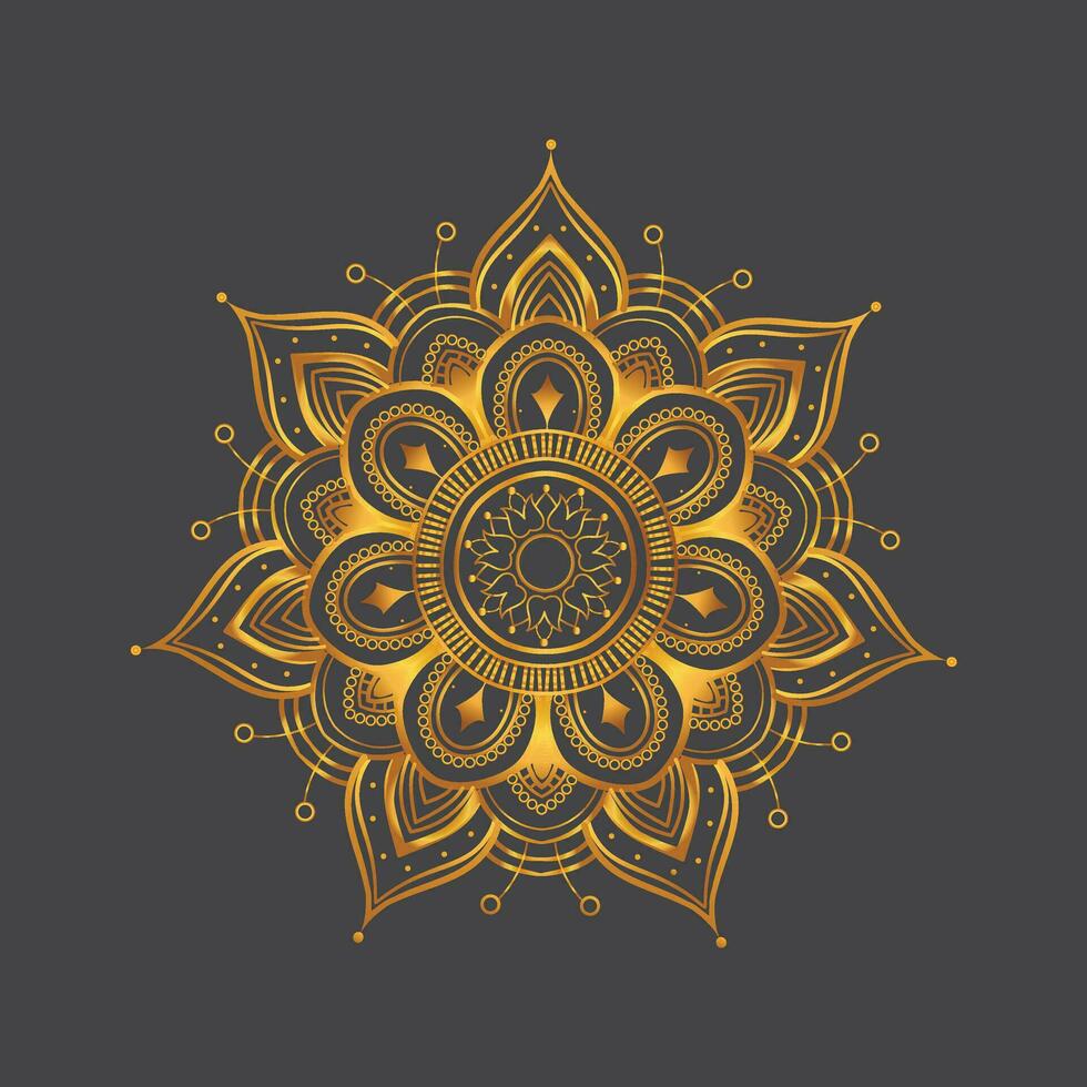 Luxury ornamental mandala design background in gold, Luxury wedding invitation, Ornamental floral corner frame, black background with gold mandala decoration vector