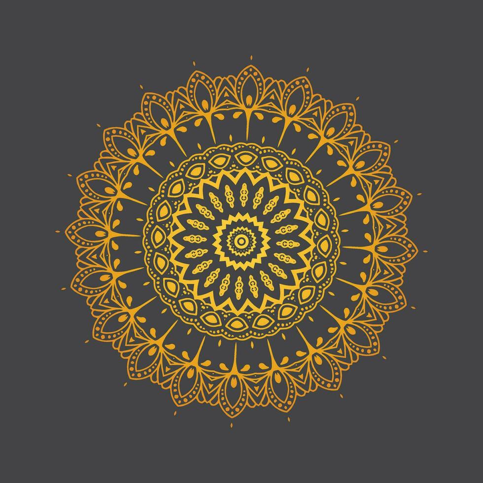 Luxury ornamental mandala design background in gold, Luxury wedding invitation, Ornamental floral corner frame, black background with gold mandala decoration vector