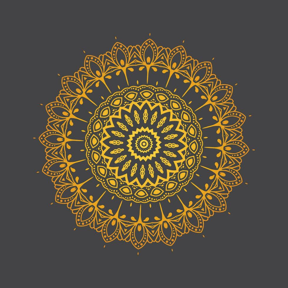 lujo ornamental mandala diseño antecedentes en oro, lujo Boda invitación, ornamental floral esquina marco, negro antecedentes con oro mandala decoración vector