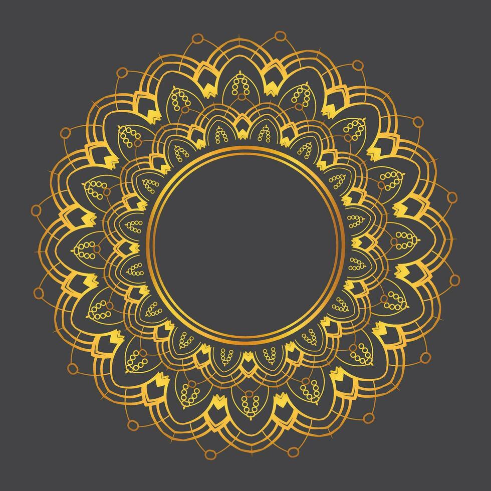 Luxury ornamental mandala design background in gold, Luxury wedding invitation, Ornamental floral corner frame, black background with gold mandala decoration vector