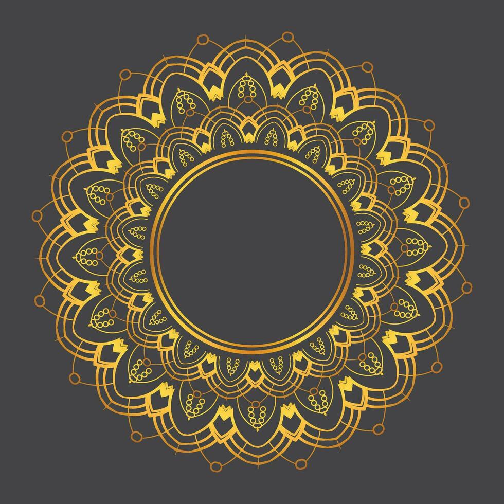 Luxury ornamental mandala design background in gold, Luxury wedding invitation, Ornamental floral corner frame, black background with gold mandala decoration vector