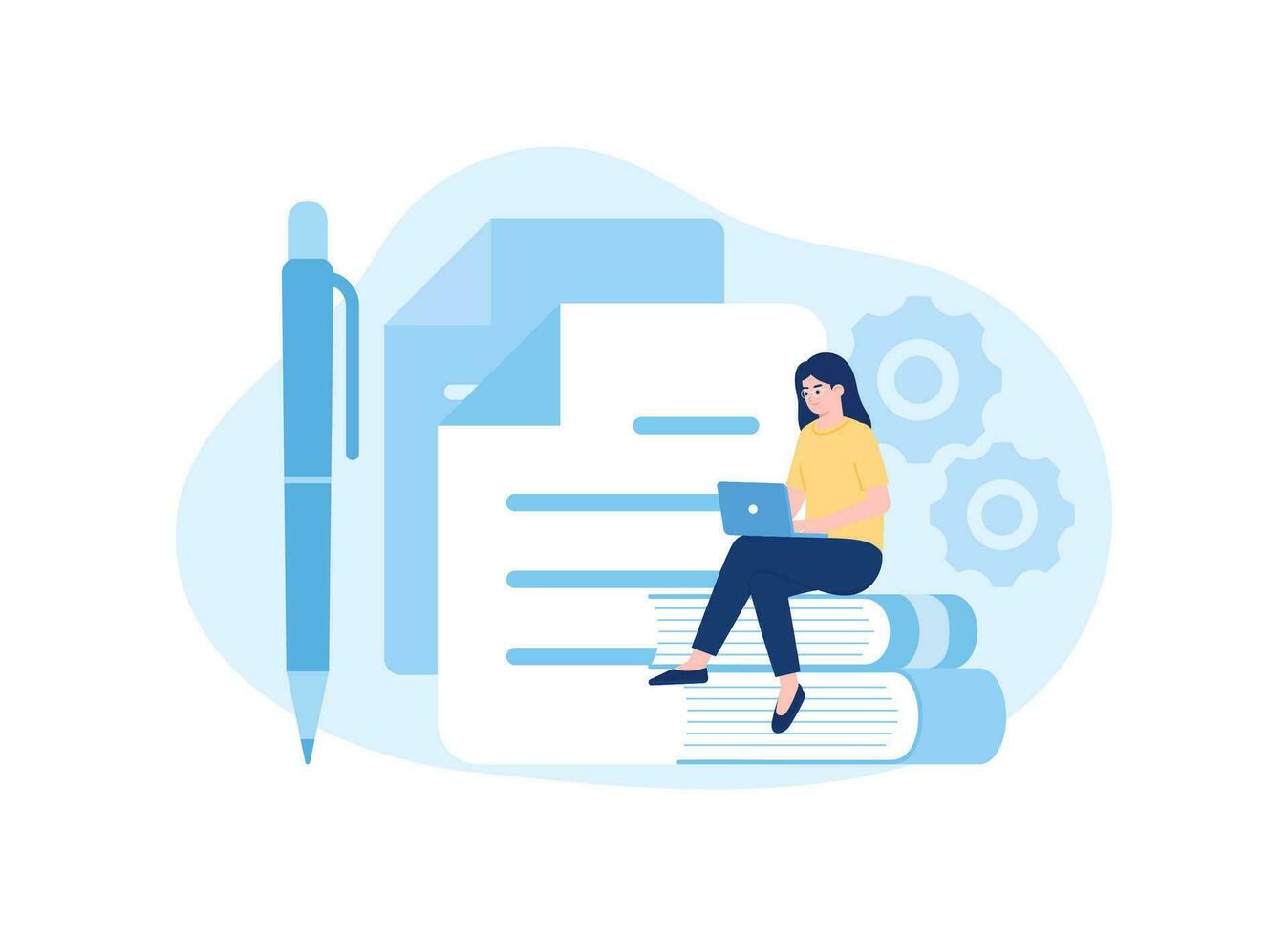 A woman is writing a thesis concept flat illustration vector