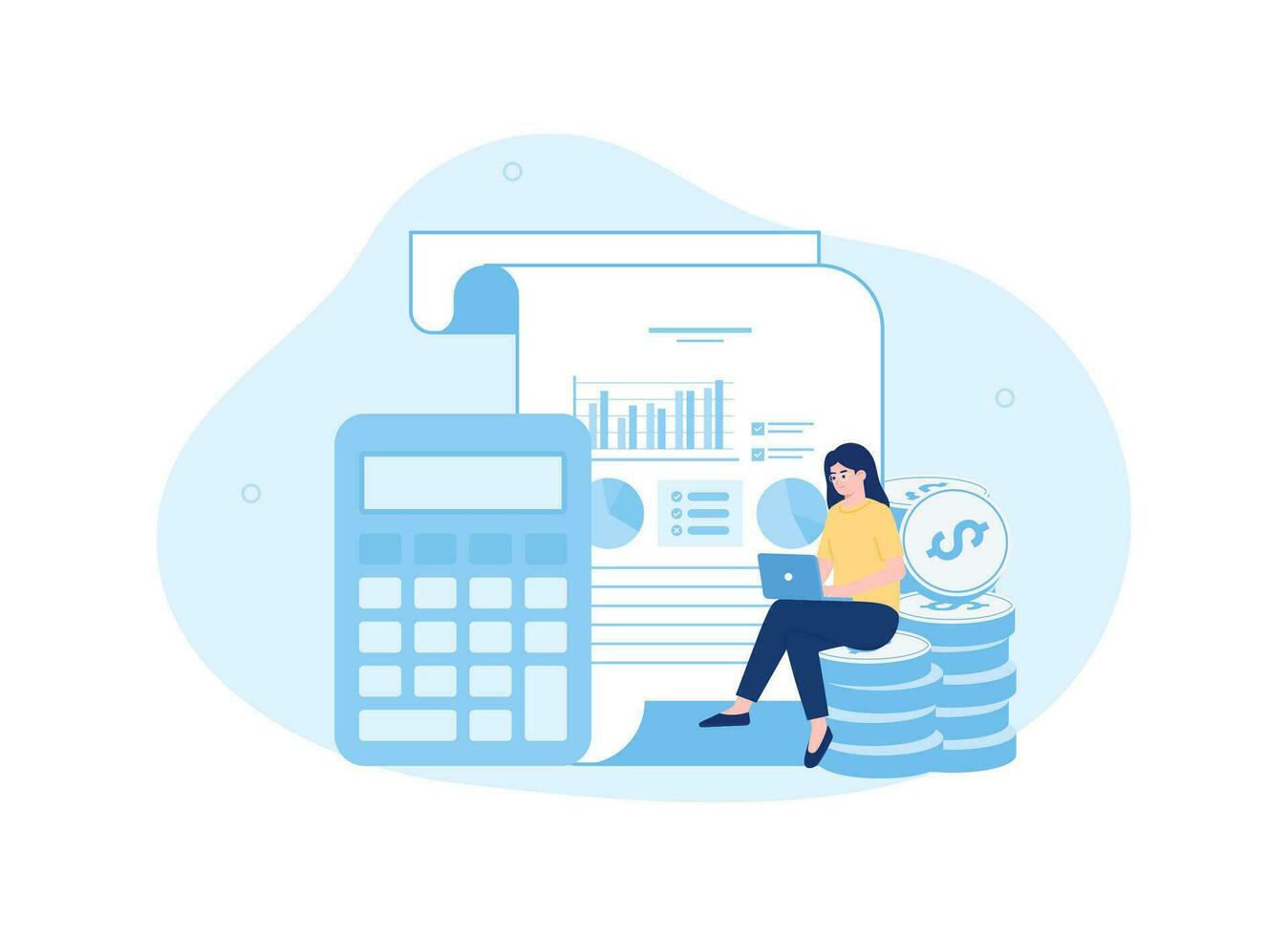 Calculation of online market sales concept flat illustration vector
