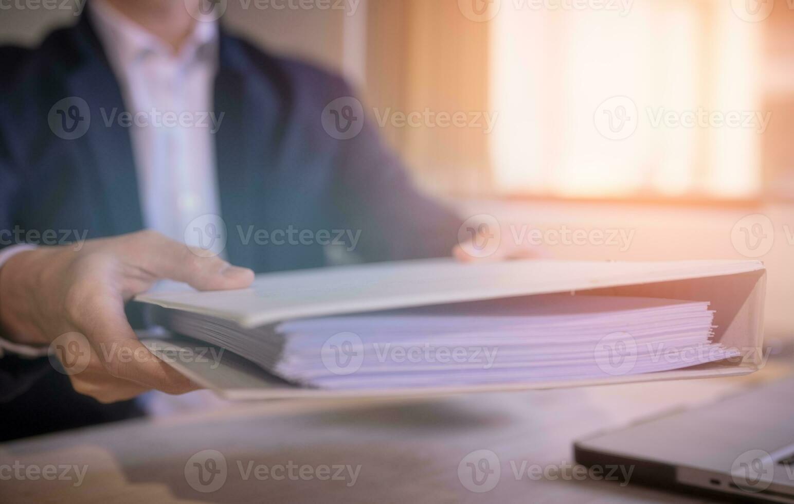 businessman hand holding or handing over document, documentation, document data management system, Document data system Report HR technology Concept photo