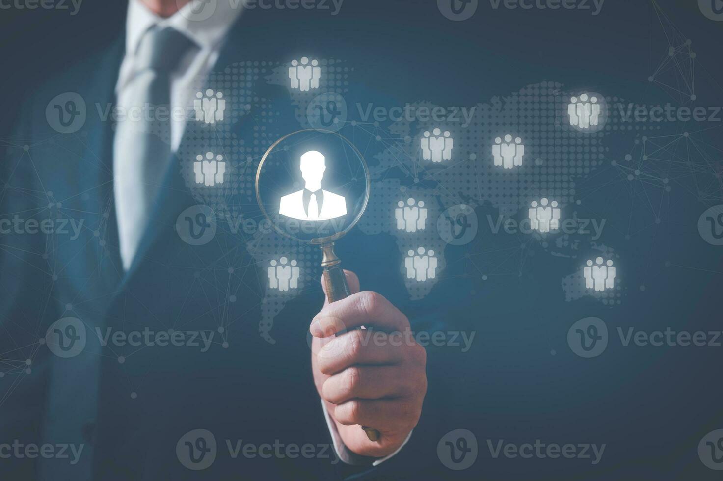 customer service, social media. digital marketing CRM concept Customer Relationship Management, Businessman touch icon with global structure customer network technology, Data exchanges development photo
