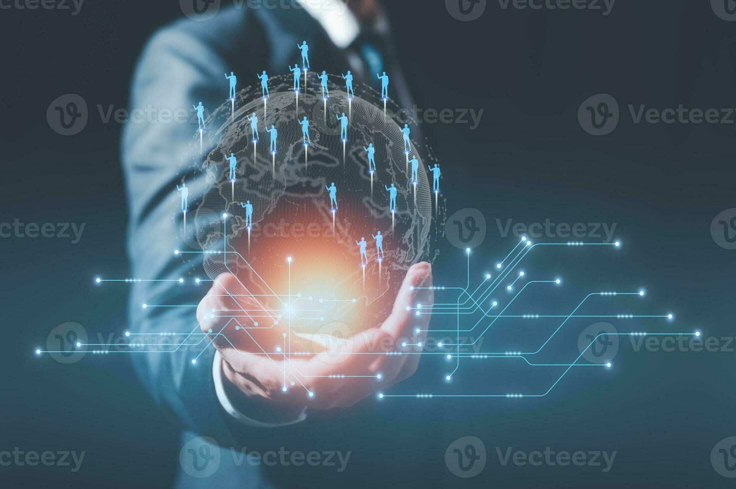customer service, social media. digital marketing CRM concept Customer Relationship Management, Businessman touch icon with global structure customer network technology, Data exchanges development photo
