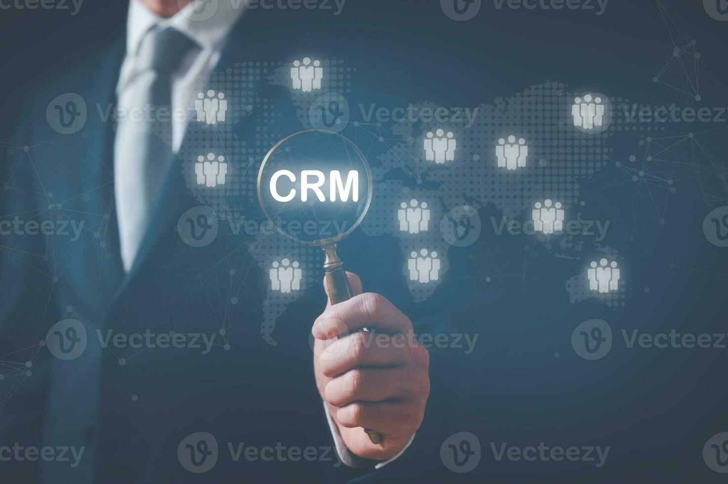 customer service, social media. digital marketing CRM concept Customer Relationship Management, Businessman touch icon with global structure customer network technology, Data exchanges development photo