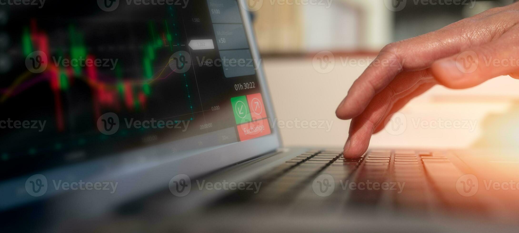 Businessman hands typing on laptop computer keyboard, surfing internet working in business concept.SEO, Search Engine Optimization, analysis financial data report, investment strategy and planning photo