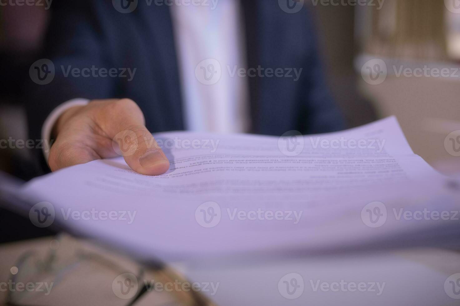 businessman hand holding or handing over document, documentation, document data management system, Document data system Report HR technology Concept photo