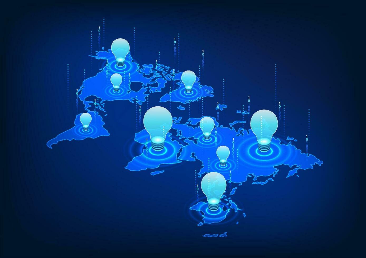 mundo mapa integrado con tecnología el mundo mapa encima tiene un ligero bulbo metido. tecnología existe en cada esquina de el mundo por trayendo tecnología a ayuda resolver el problema de hallazgo ideas vector