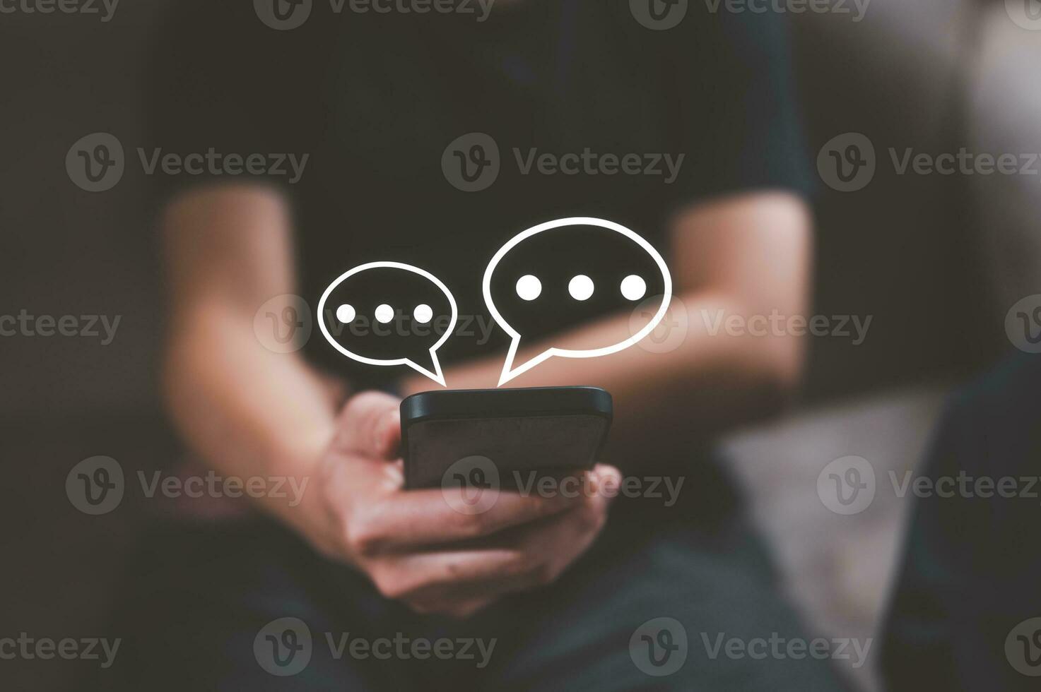 social online concept, man using smartphone chatting sending and reading text messages from internet network technology platform, social distancing, shopping, communication online photo