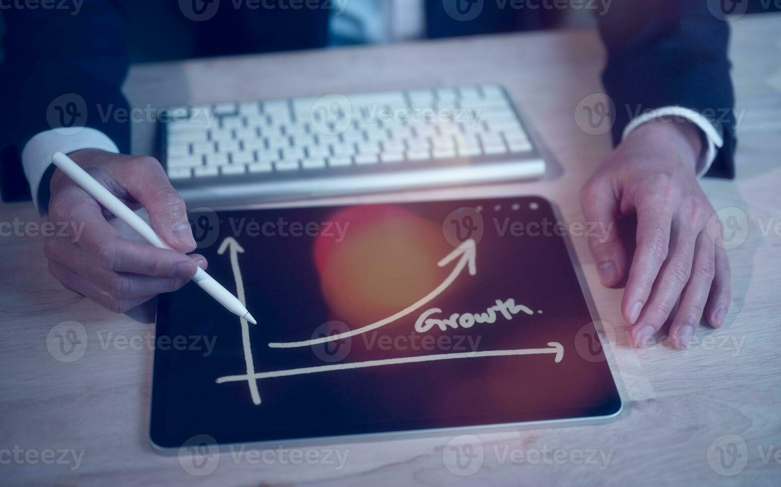 investment concept, presenting message about business investing and financial, businessman working with digital tablet in office, team meeting marketing plans and strategy photo