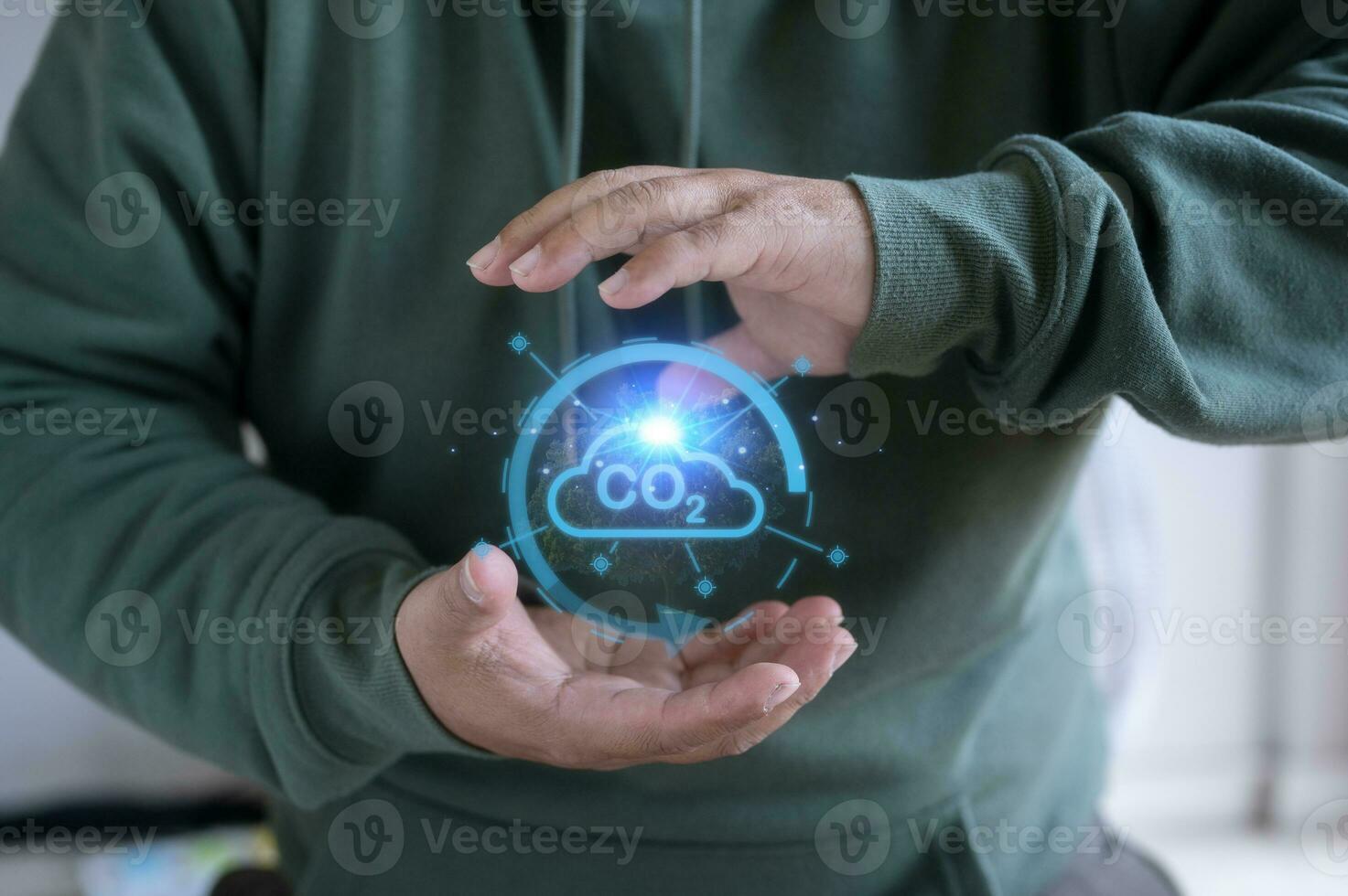 Reduce CO2 emission concept.Sustainable development and green business renewable energy. save earth stop climate change and global warming, project management, earth day, business and environment photo