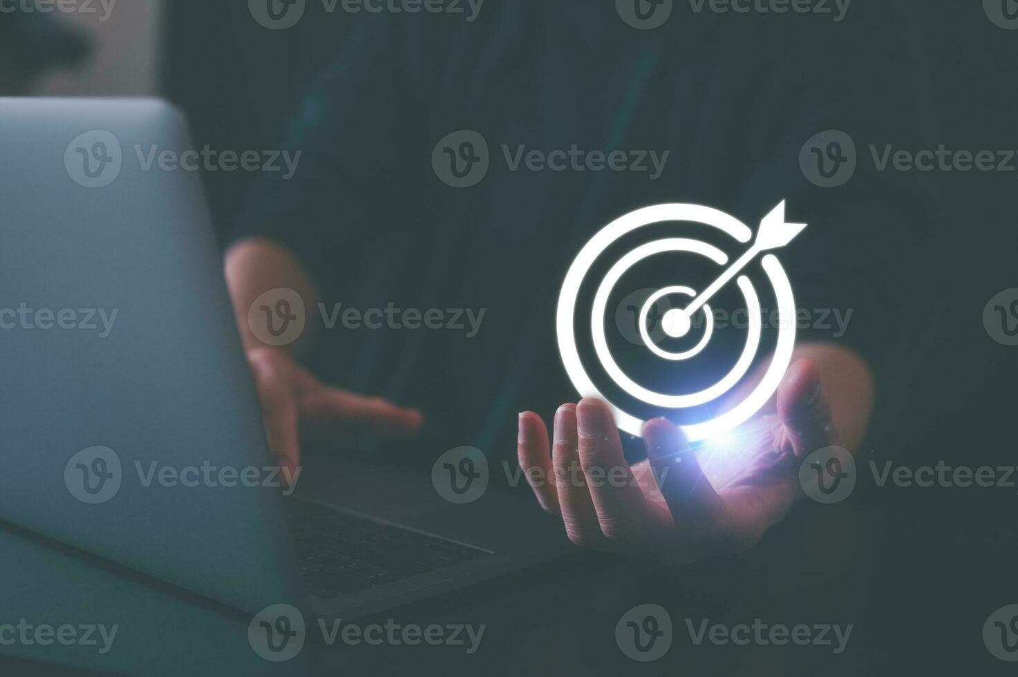 Hand holding target board for creative and set up business objective target and success and business goals in Concept of business strategy and future sustainable business finance action plan photo