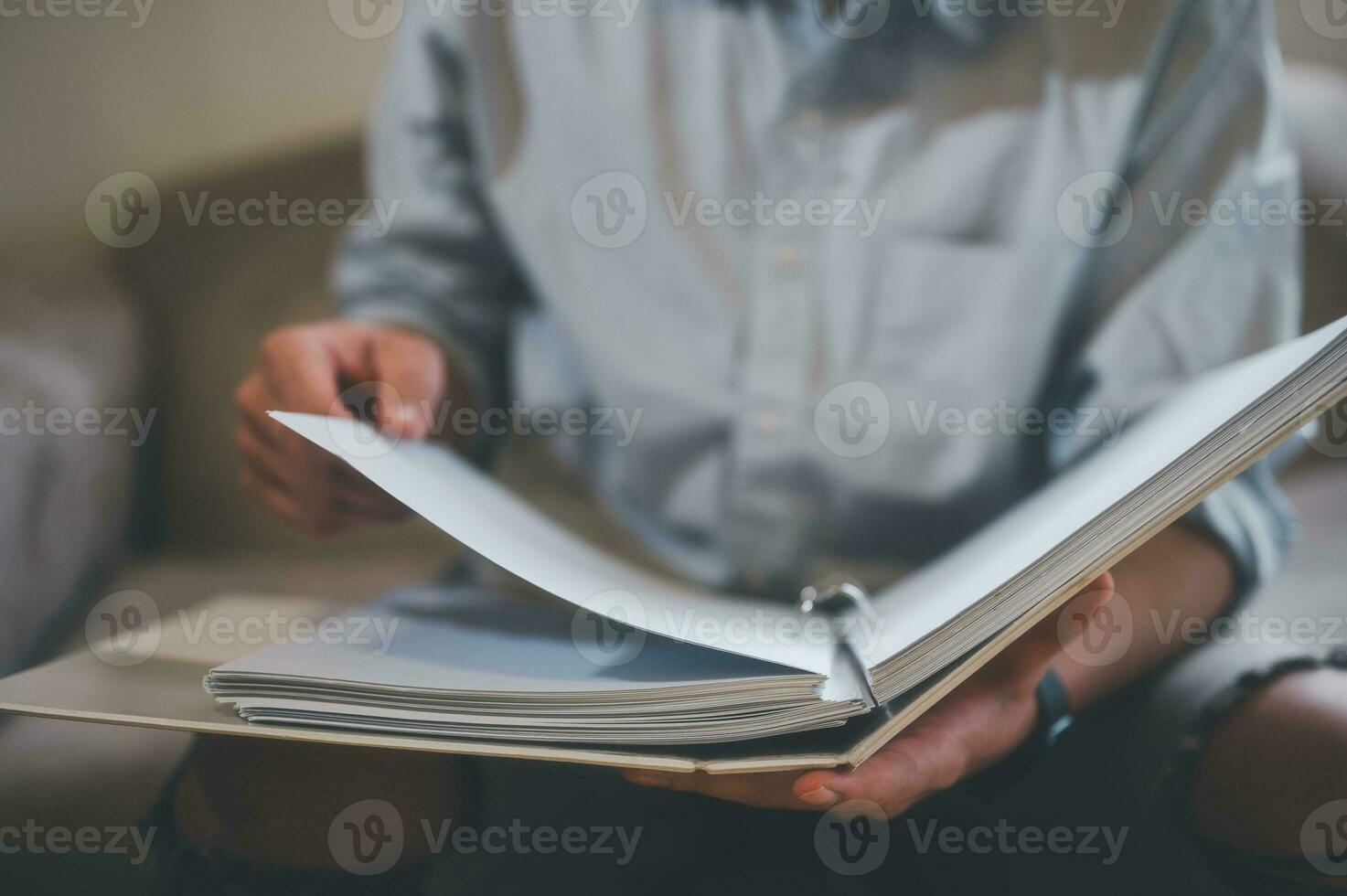 businessman holding files folder  in Document data system Report HR technology Concept, data analysis, research and development photo