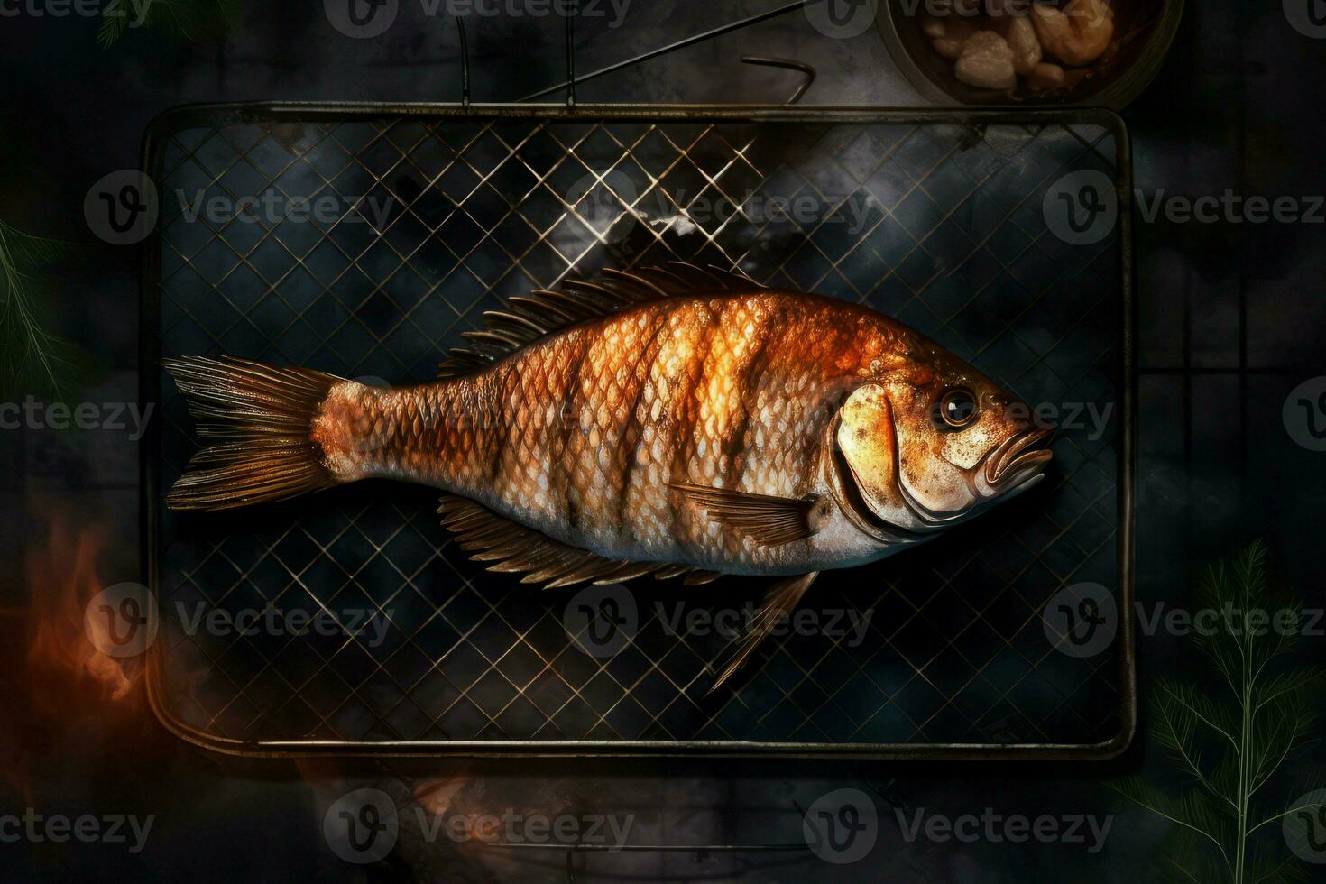 Smoked fish grill food. Generate Ai photo