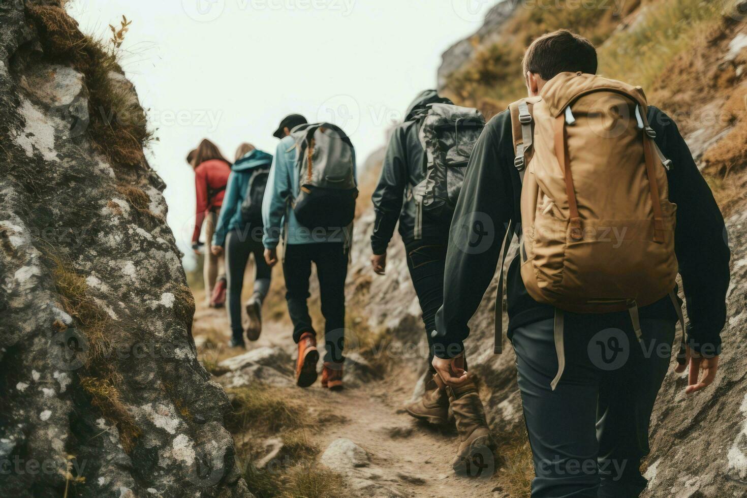 Group people hiking. Generate Ai photo