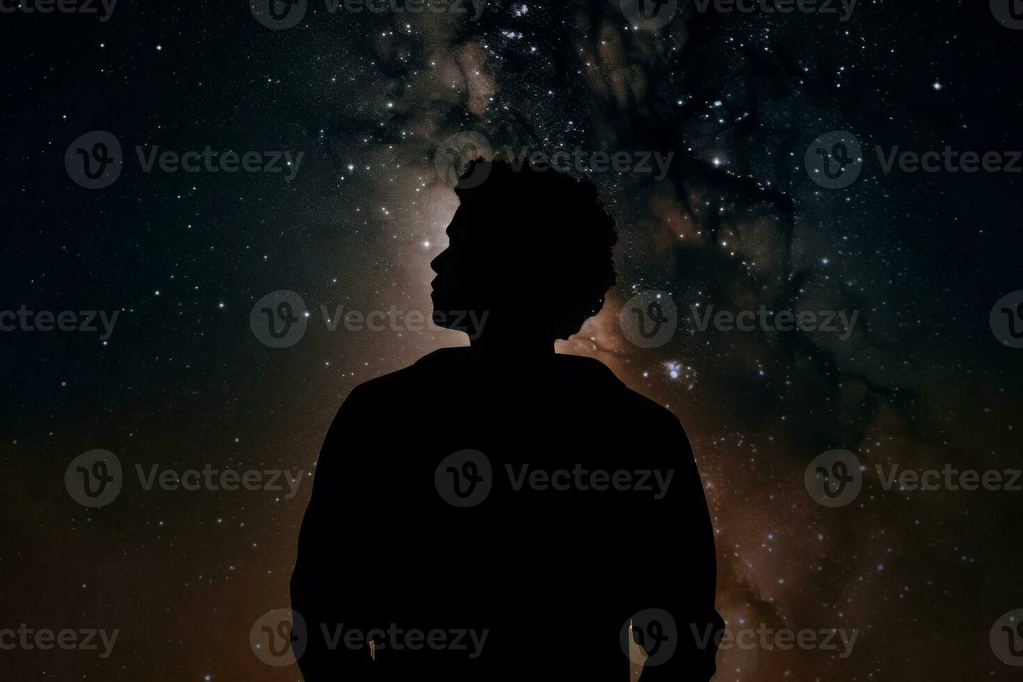 Silhouette man galaxy freedom. Generate Ai photo