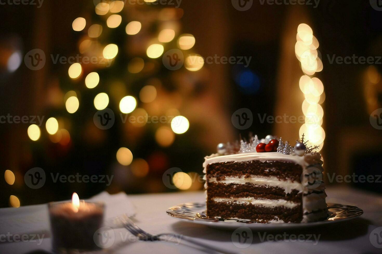 Piece cake christmas candles. Generate Ai photo