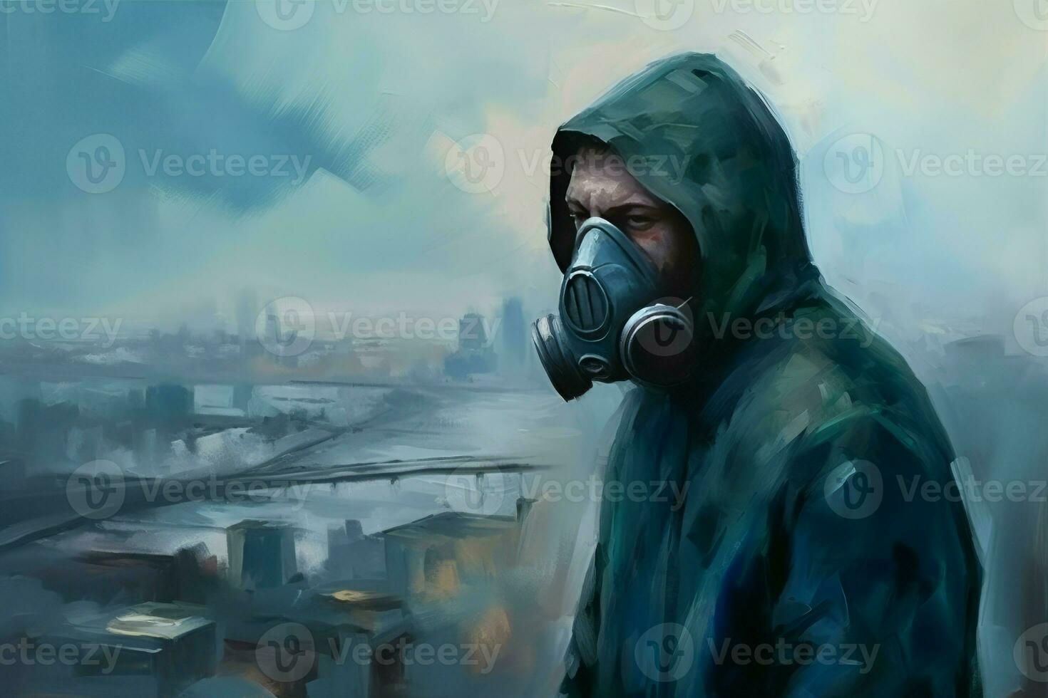 Man gas mask art. Generate Ai photo