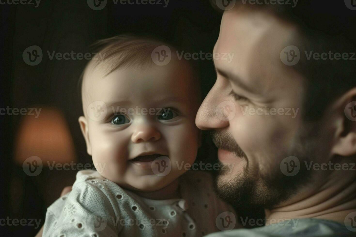 Dad baby portrait home. Generate Ai photo