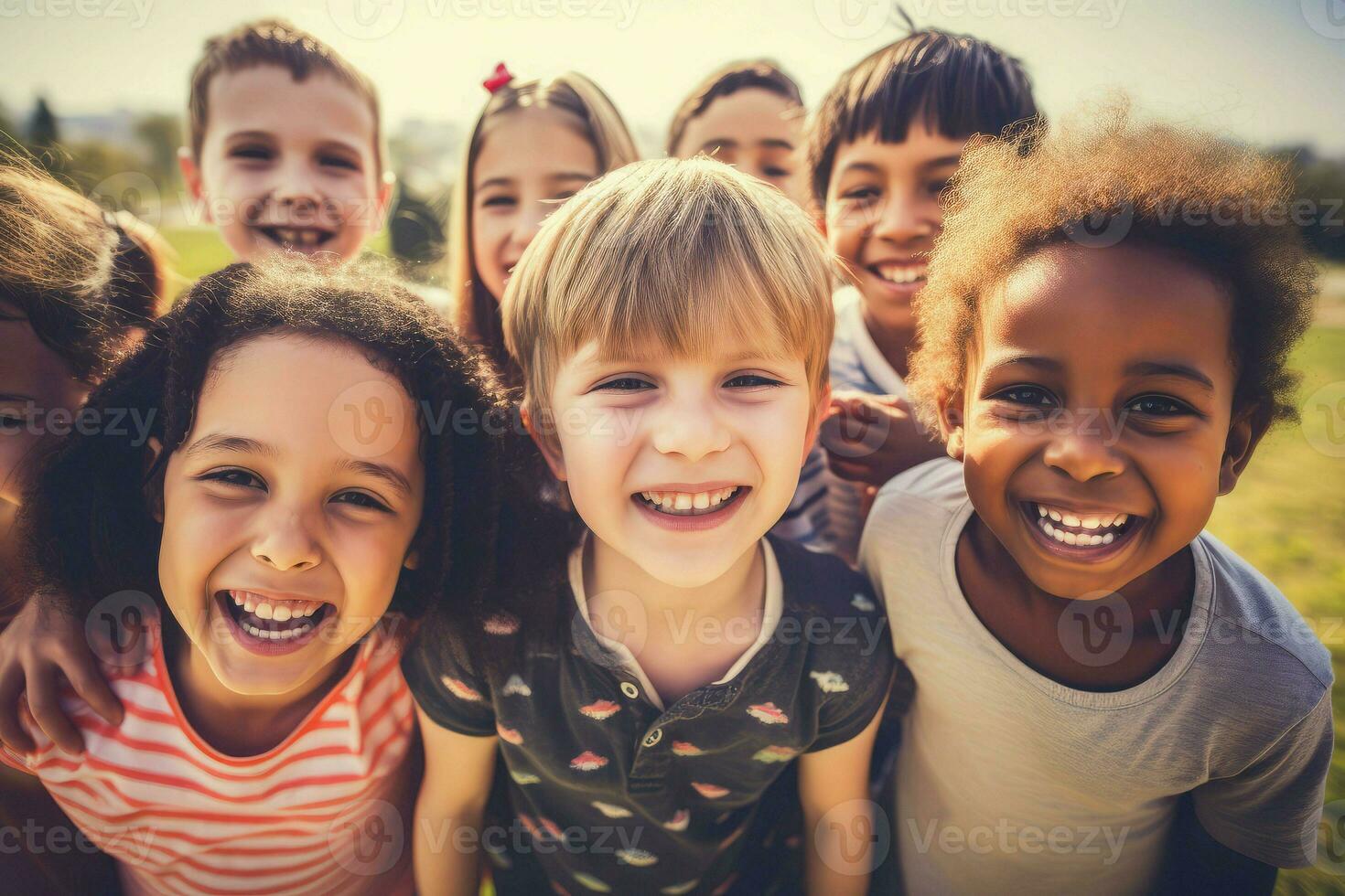 diverso niños muchachas sonriente. generar ai foto