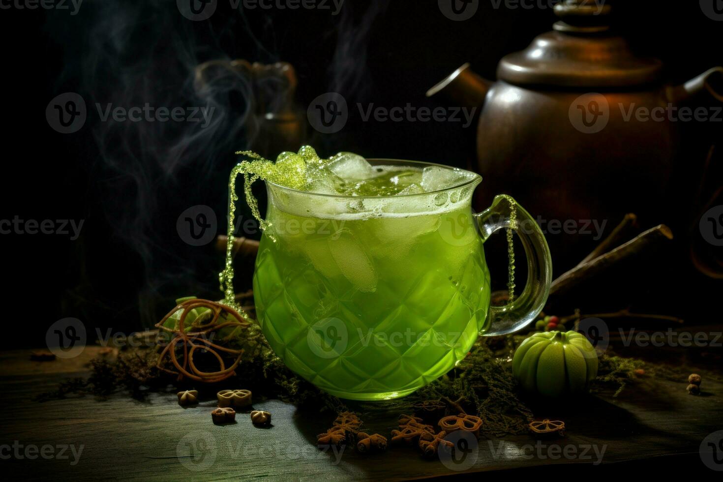 Halloween green punch drink. Generate Ai photo