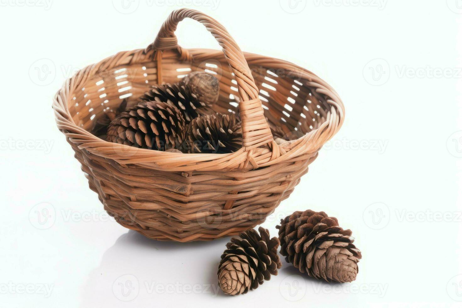 Cedar cones basket wood. Generate Ai photo