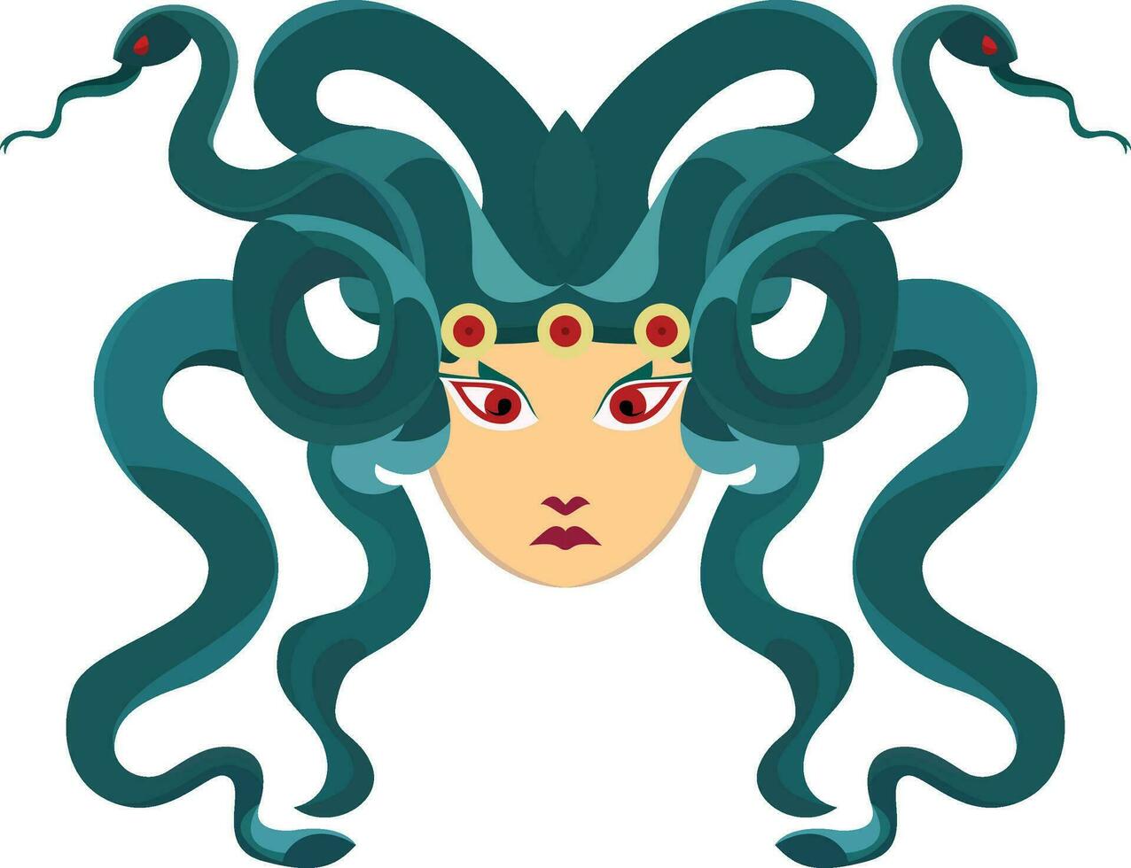 Medusa in flat style vector illustration, Greek mythology gorgon simple style vector, human female with living venomous snakes stock vector image