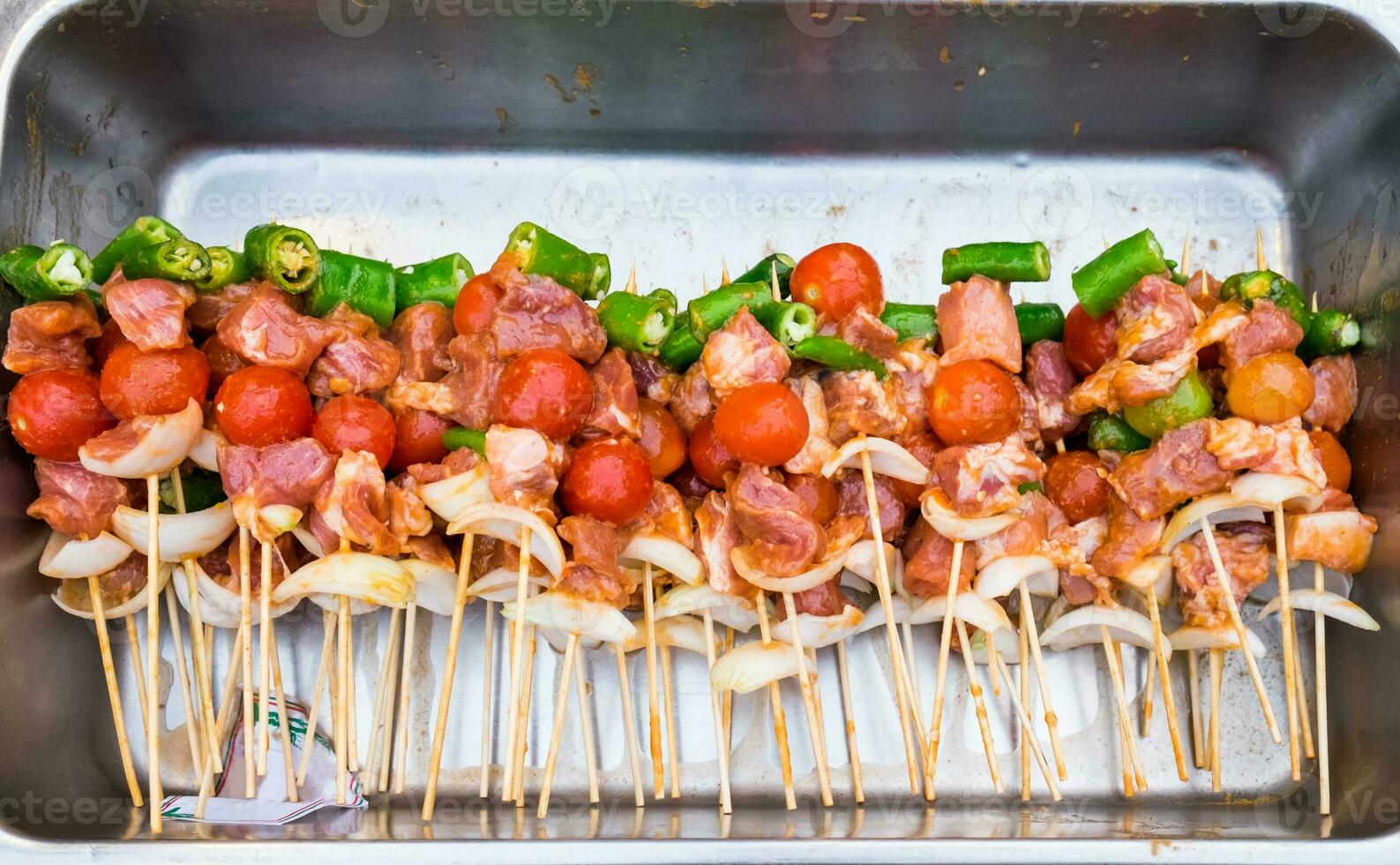 parilla barbacoa Cerdo cebolla verde pimienta parrilla foto