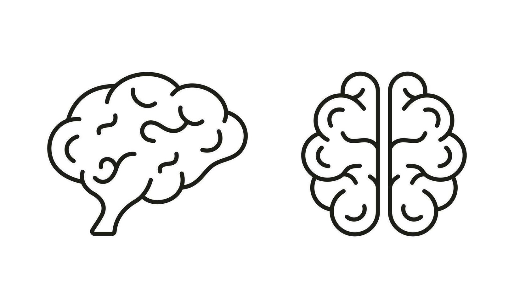 Human Brain Line Icon Set. Knowledge, Memory, Mind, Logic Intelligence Outline Icon. Human Brain Anatomy. Neurology Pictogram. Brainstorm Symbol. Editable Stroke. Isolated Vector Illustration.
