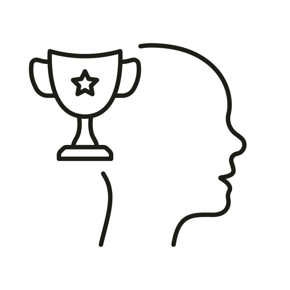 Human Head and Trophy Cup Person Improvement Line Icon. Motivation in Sport Linear Pictogram. Motivating Symbol. Incentive to Development Outline Sign. Editable Stroke. Isolated Vector Illustration.