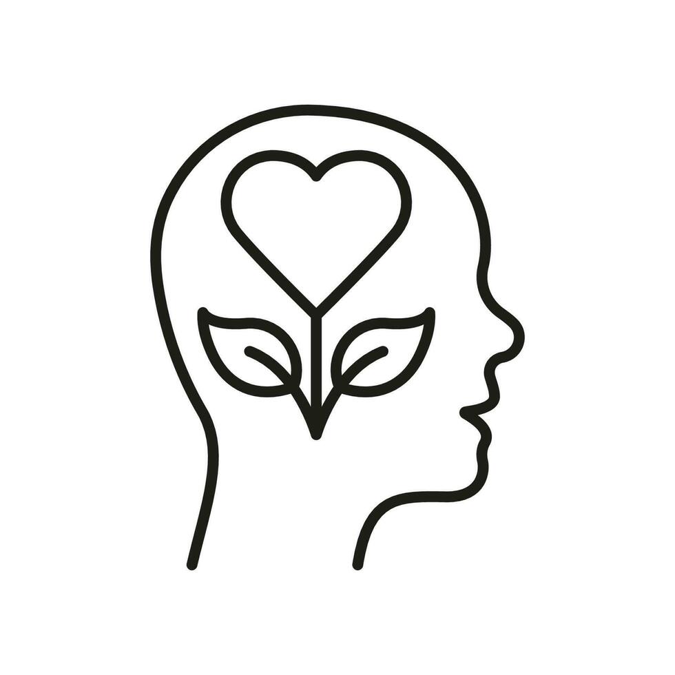 Mental Health, Wellness Line Icon. Human Brain with Flower, Psychology Therapy Concept Linear Pictogram. Healthy Mind Outline Sign. Intellectual Process. Editable Stroke. Isolated Vector Illustration.