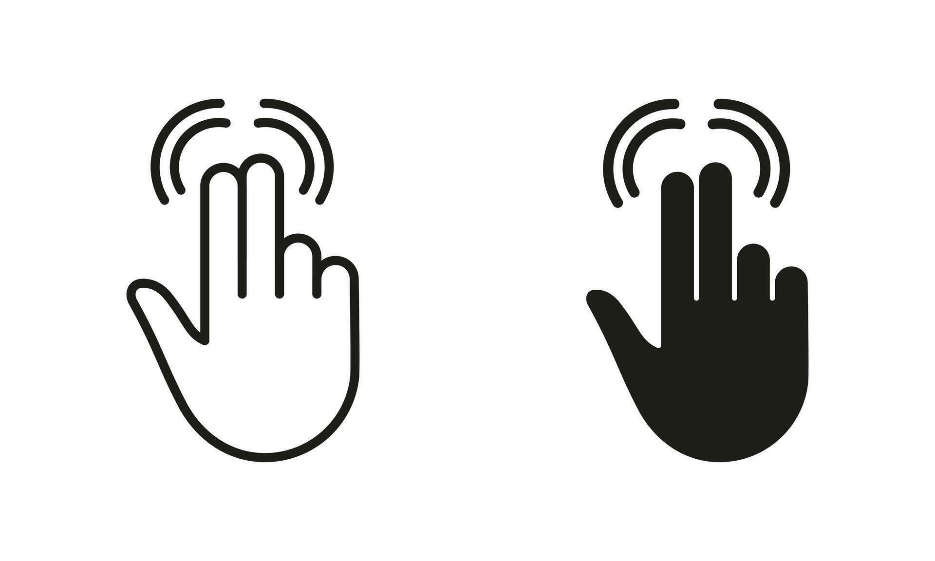 Pinch Screen Line and Silhouette Black Icon Set. Finger Gesture on Touch Screen, Swipe Pictogram